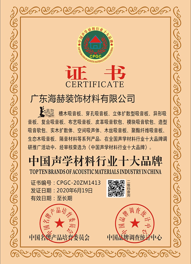 聲學材料（liào）行業品牌證書